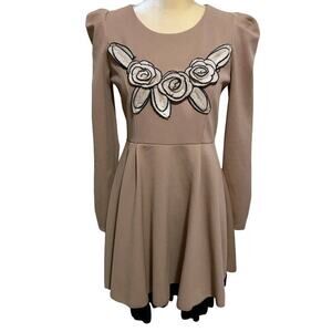 Terranova Mini Long Sleeves Tan Dress For Women Size S